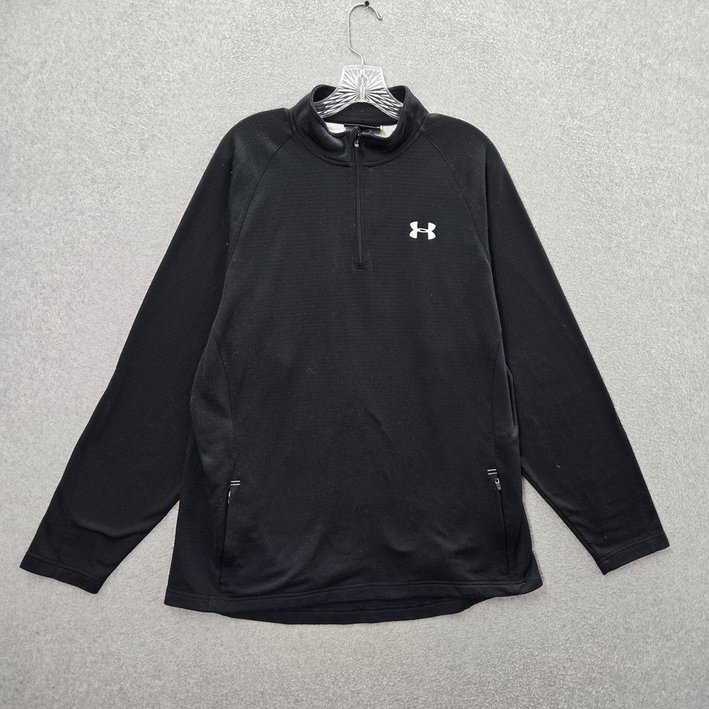 Under Armour Men Sweatshirt L Black Logo Embroidery‎ Activewear Zipper